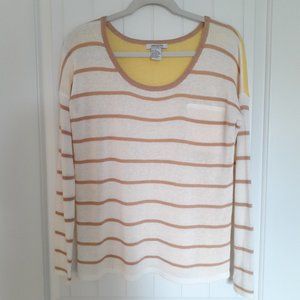 Jamison Linen Blend Scoop Neck Striped Sweater Off White Yellow Size M